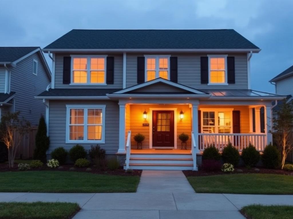 Well-maintained rental property at dusk